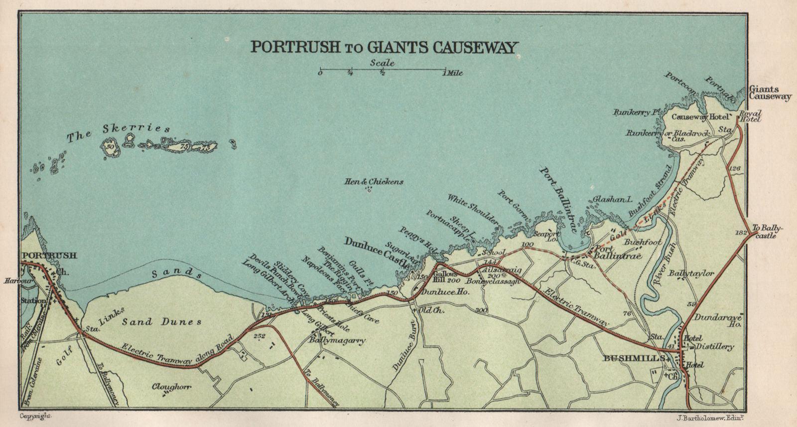 ANTRIM COAST. Portrush to Giants Causeway. Ulster 1902 old antique map chart